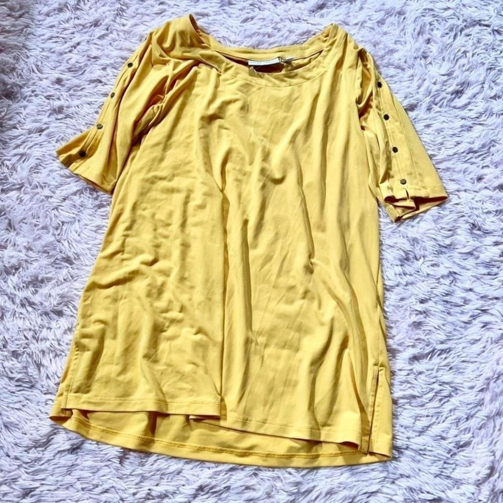 Susan Graver Butter Yellow Cold Shoulder Vivid Bright Top Womens M‎ Maximalist